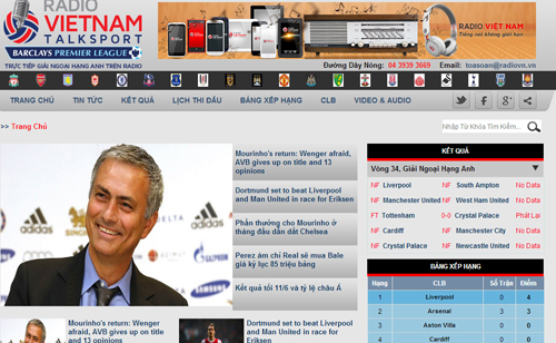 វិទ្យុសម្លេងវៀតណាមផ្ដាច់មុខព័ណនាលើរលកធាតុអាកាសផ្សាយសម្លេងការប្រគួតបាល់ទាត់ Premier League។